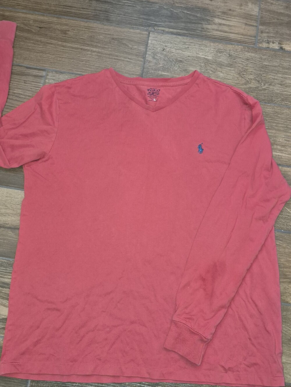 Polo by Ralph Lauren Men's Coral V-Neck Long Sleeve Tee